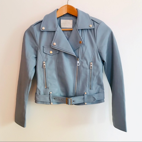 Zara Jackets & Blazers - Light Blue Moto Jacket super soft vegan leather